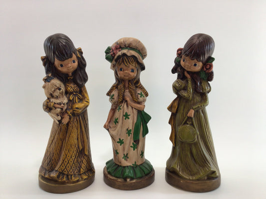 Retro 70s Girls 10" Hobbyist Set of 3 Home Decor Figurines