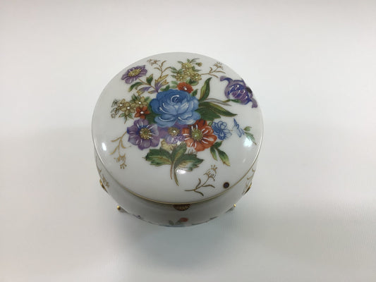 Napcoware Porcelain Trinket Box Footed Dish Vintage Ceramic Floral Jewelry Storage Vanity Decor