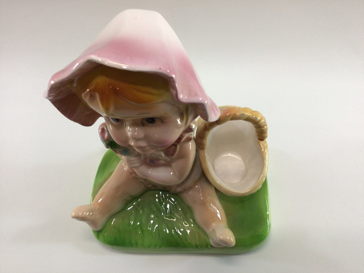 Toddler Baby Girl Picking Flowers 8" Ceramic Figurine Vintage Kitsch Made in Japan