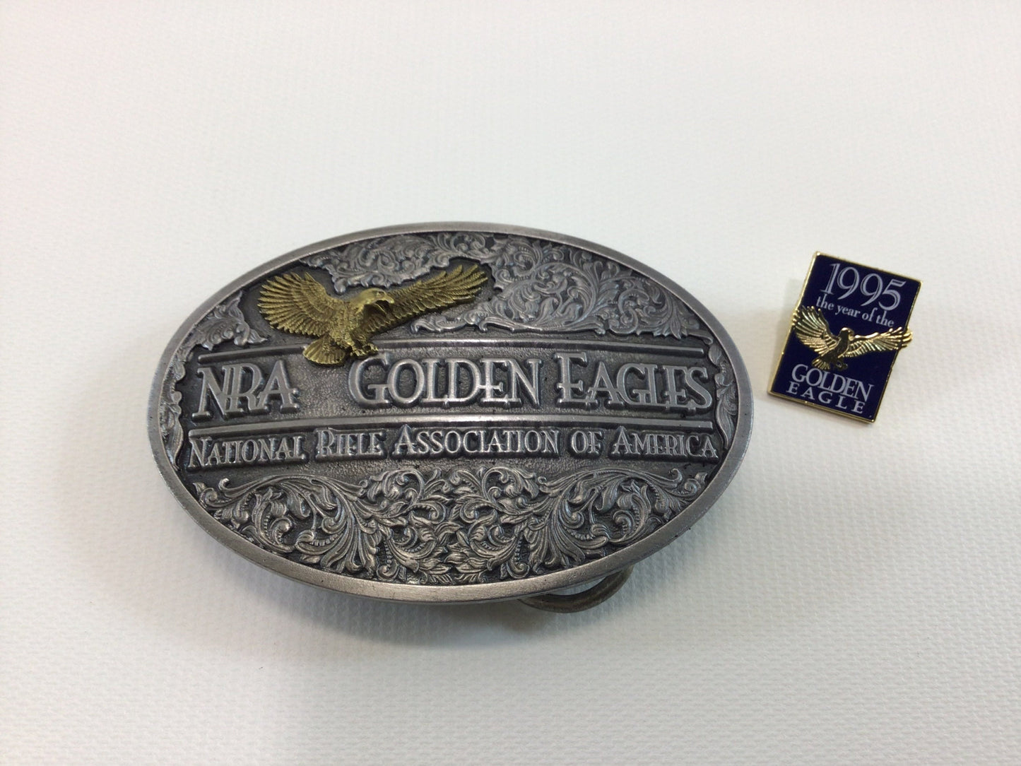 NRA Golden Eagles 1995 Belt Buckle and Pin Set Vintage Brass 940492