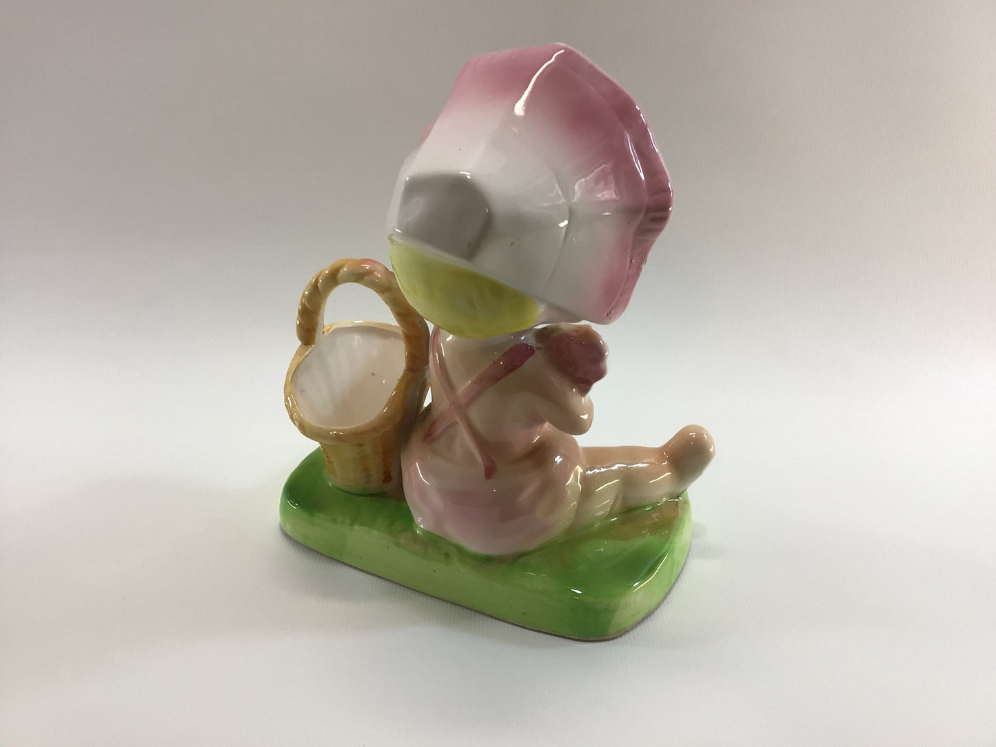 Toddler Baby Girl Picking Flowers 8" Ceramic Figurine Vintage Kitsch Made in Japan