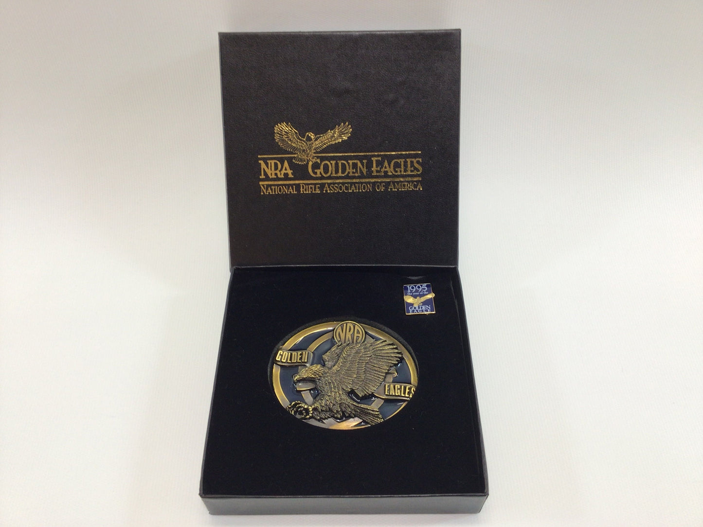 NRA Golden Eagles 1995 Belt Buckle and Pin Set Vintage Brass 950911