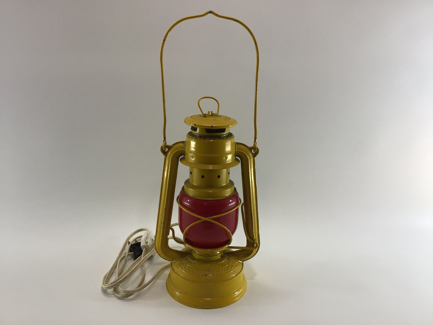 Feuerhand Baby 275 Lantern Electrified Lamp Yellow with Red Globe Made in Germany