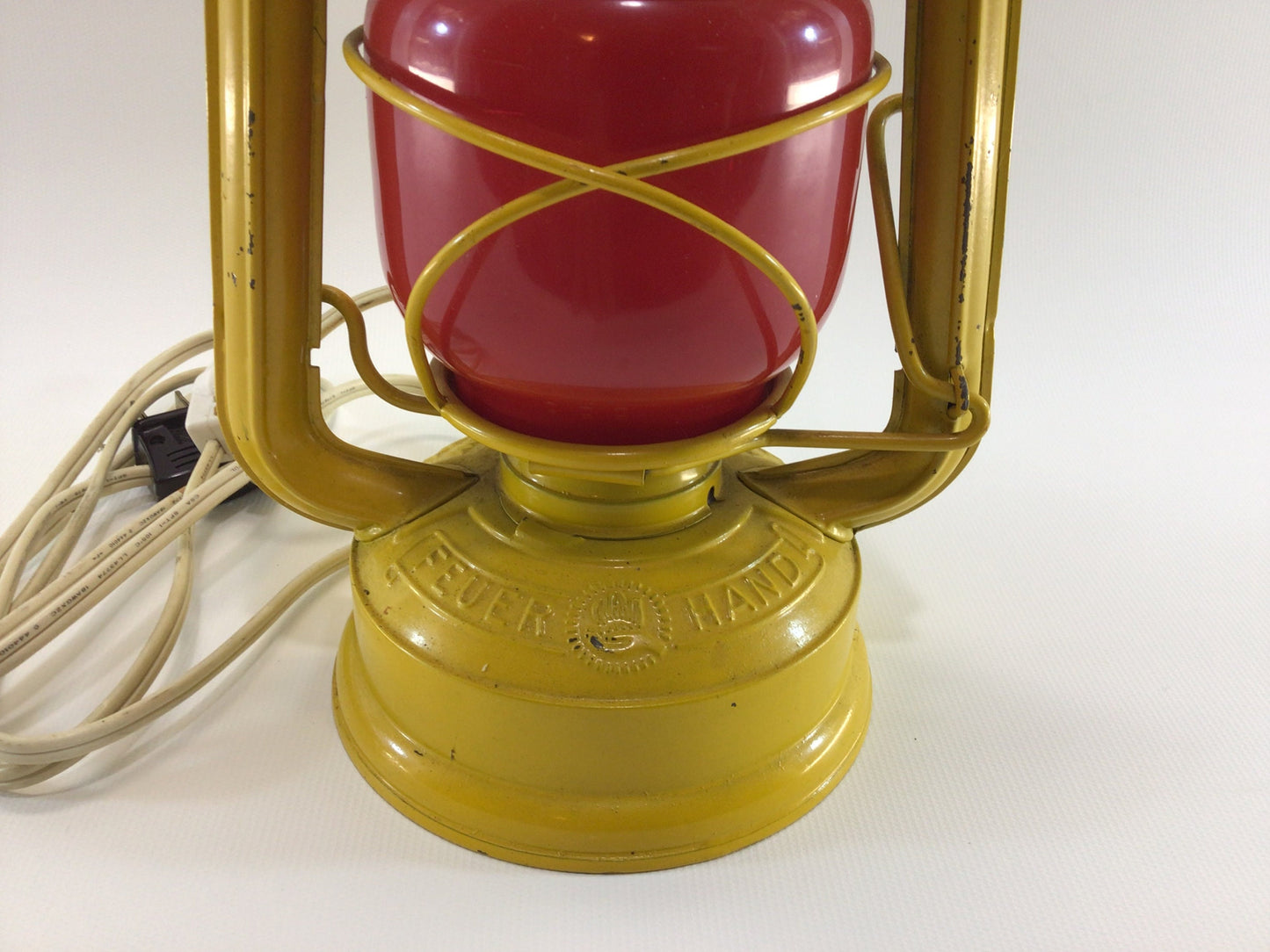 Feuerhand Baby 275 Lantern Electrified Lamp Yellow with Red Globe Made in Germany