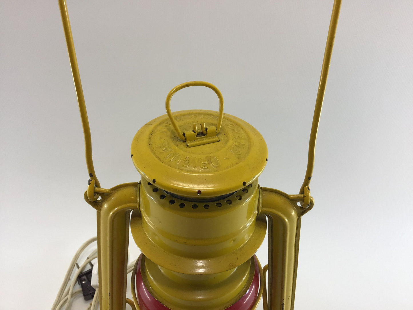 Feuerhand Baby 275 Lantern Electrified Lamp Yellow with Red Globe Made in Germany