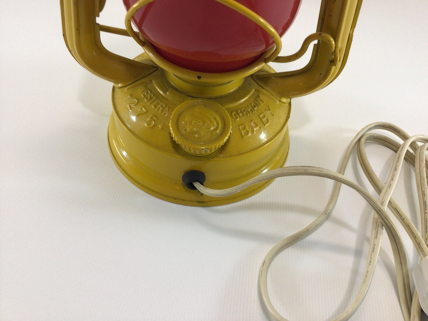 Feuerhand Baby 275 Lantern Electrified Lamp Yellow with Red Globe Made in Germany