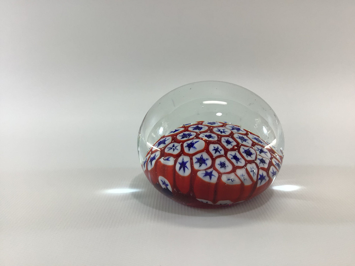 Murrine Millefiori Paperweight 3" Vintage Murano Glass Red White Blue