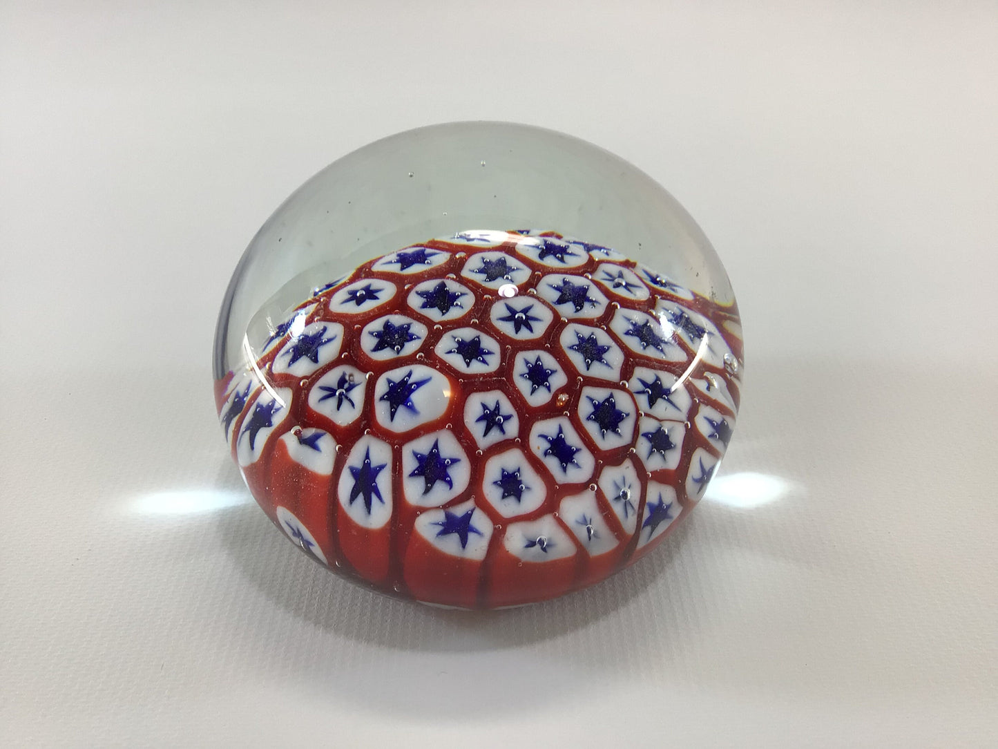 Murrine Millefiori Paperweight 3" Vintage Murano Glass Red White Blue