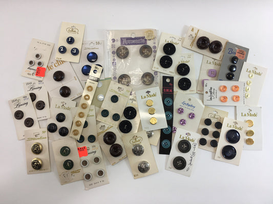 Vintage Button Collection Mixed Carded Buttons Sets Color Shape and Size Varied Glass Plastic Wood Small Medium Large