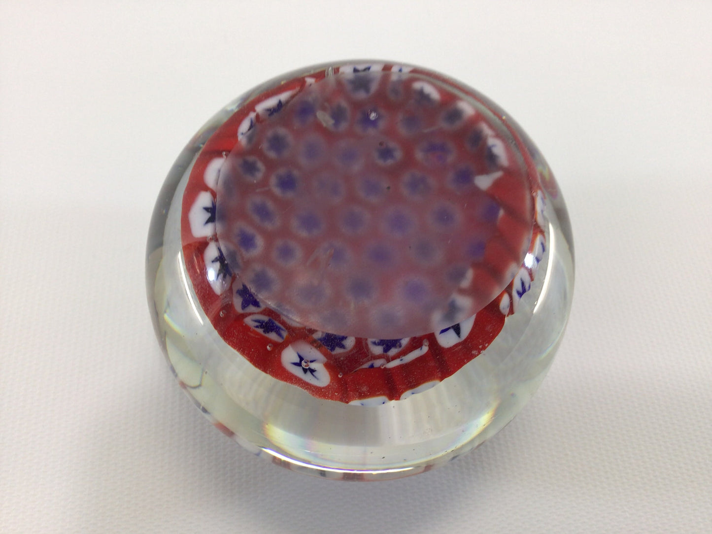 Murrine Millefiori Paperweight 3" Vintage Murano Glass Red White Blue