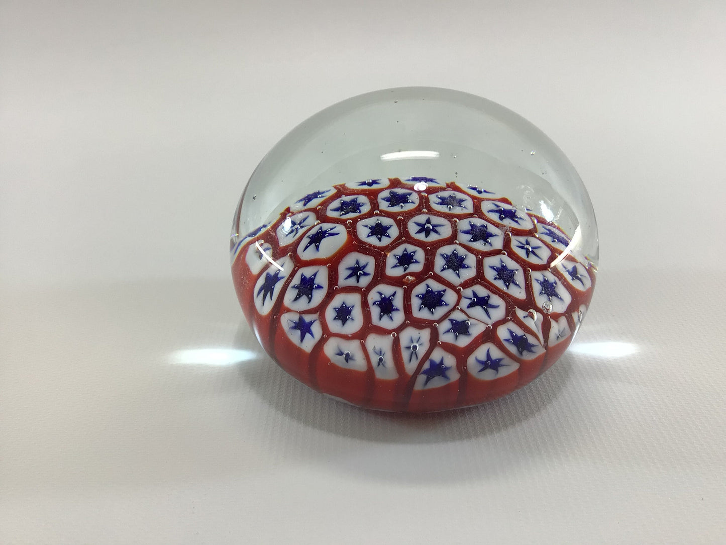 Murrine Millefiori Paperweight 3" Vintage Murano Glass Red White Blue