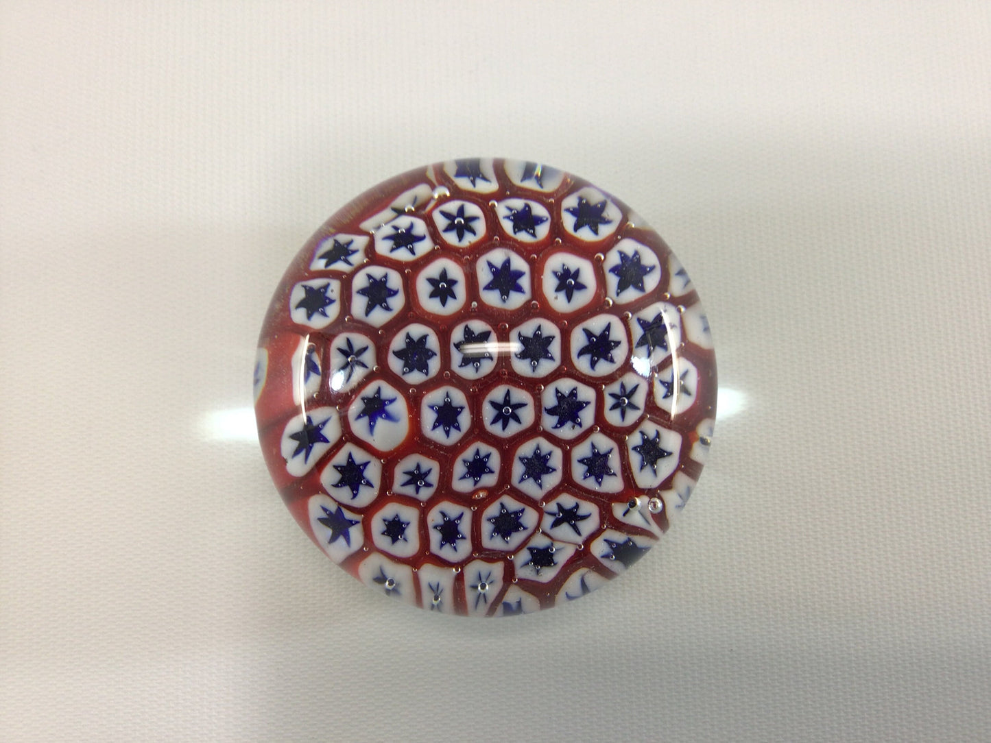 Murrine Millefiori Paperweight 3" Vintage Murano Glass Red White Blue