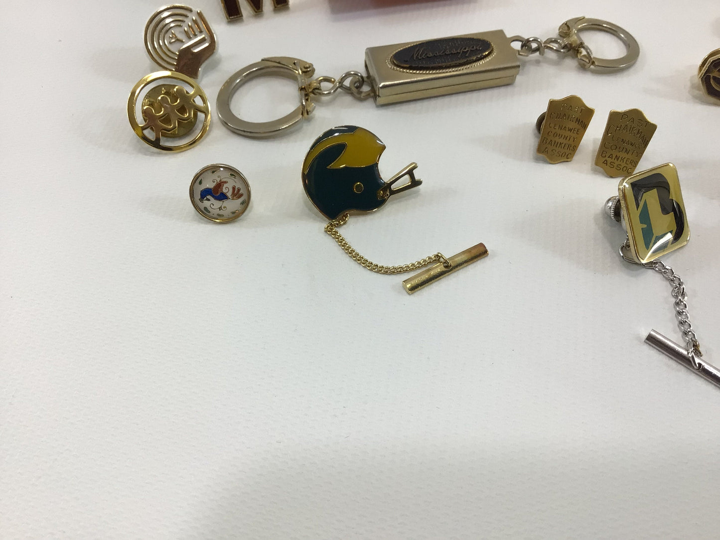 Vintage Men's Jewelry Accessory Lot Lapel Pins Tie Clips Keychain