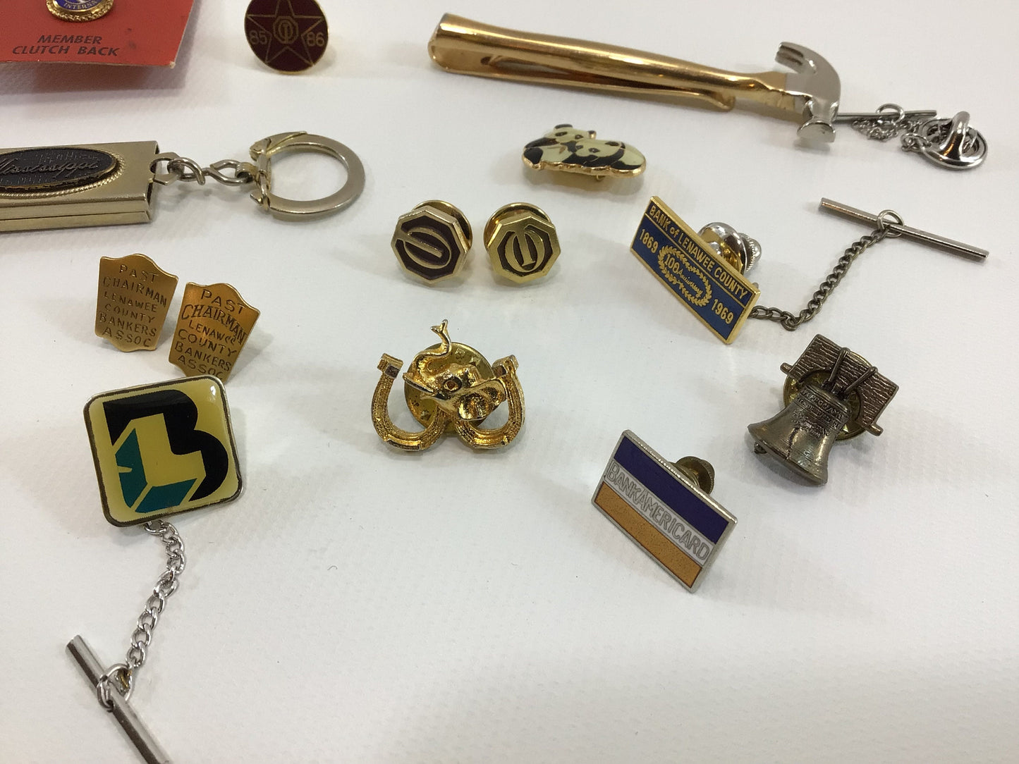 Vintage Men's Jewelry Accessory Lot Lapel Pins Tie Clips Keychain