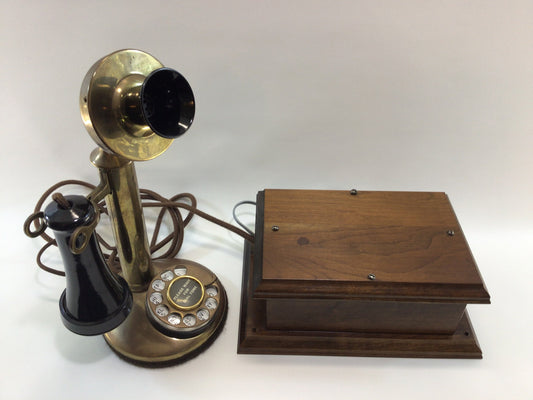 Brass Candlestick Telephone Northern Electric Model 51AL with Subset Box Antique Electronic Dark Academia Table Shelf Home Decor
