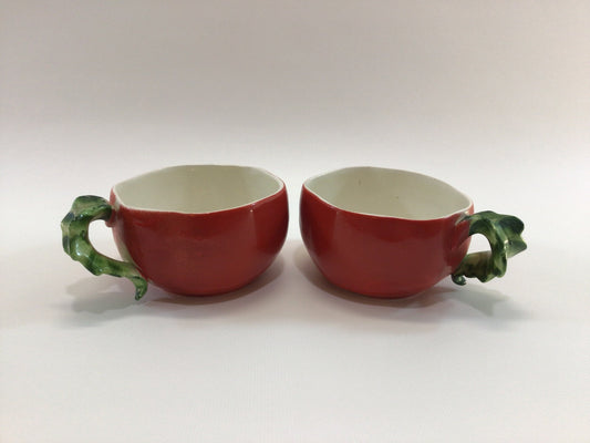 Holt Howard Tomato Cups Mid Century Ceramic Orange and Green Kitchen Decor