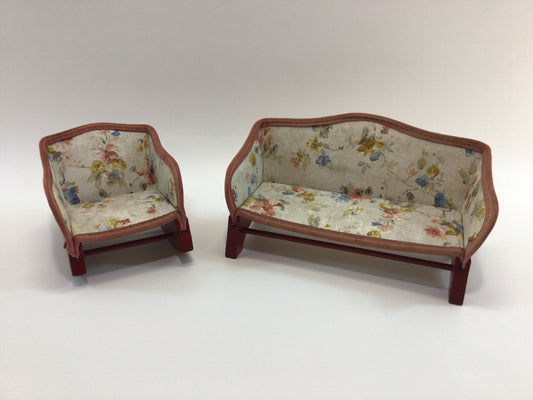 Vintage Doll Furniture Patio Sofa and Rocking Chair Collectible Toy Doll Display Pieces