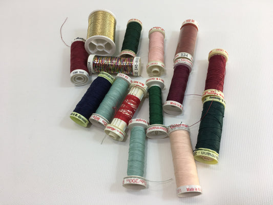 Sewing Thread Guttermann  Mettler Metrosene Polyester Thread Lot Greens Burgundy Multi Metallic Gold Made in West Germany