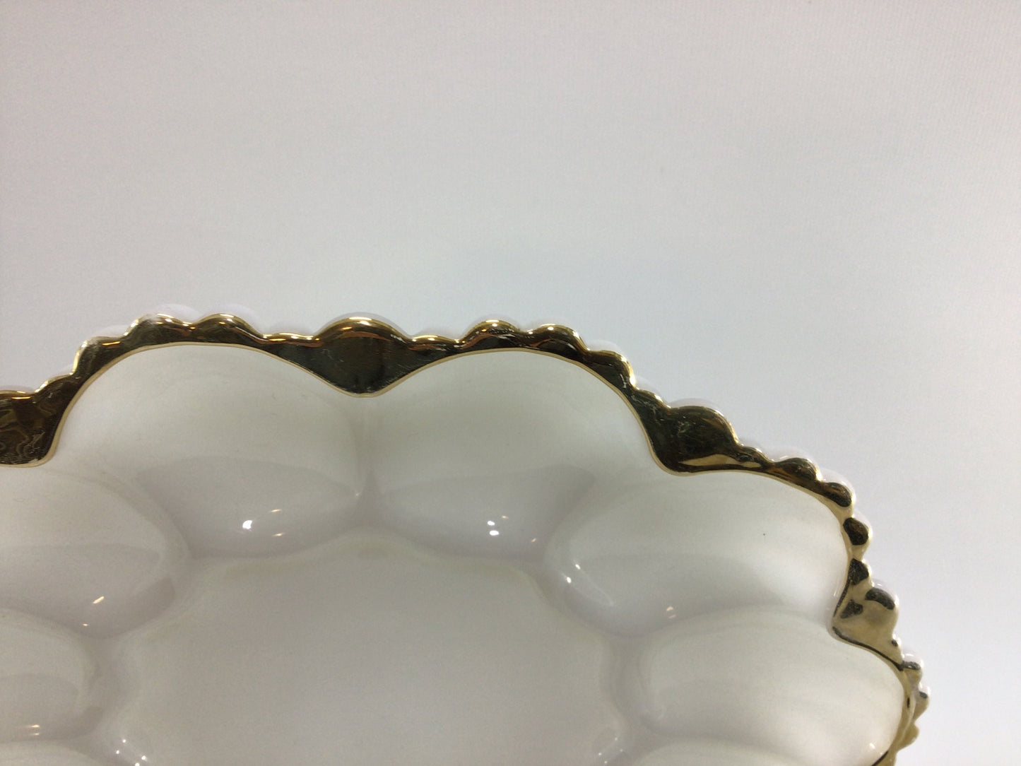 Anchor Hocking Milk Glass Egg Plate Dish with 22K Gold Gilt Vintage Replacement Piece