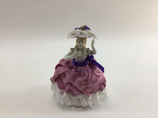 Porcelain Half Doll Victorian Lady Trinket Box Pink Purple Vintage Home Vanity Decor