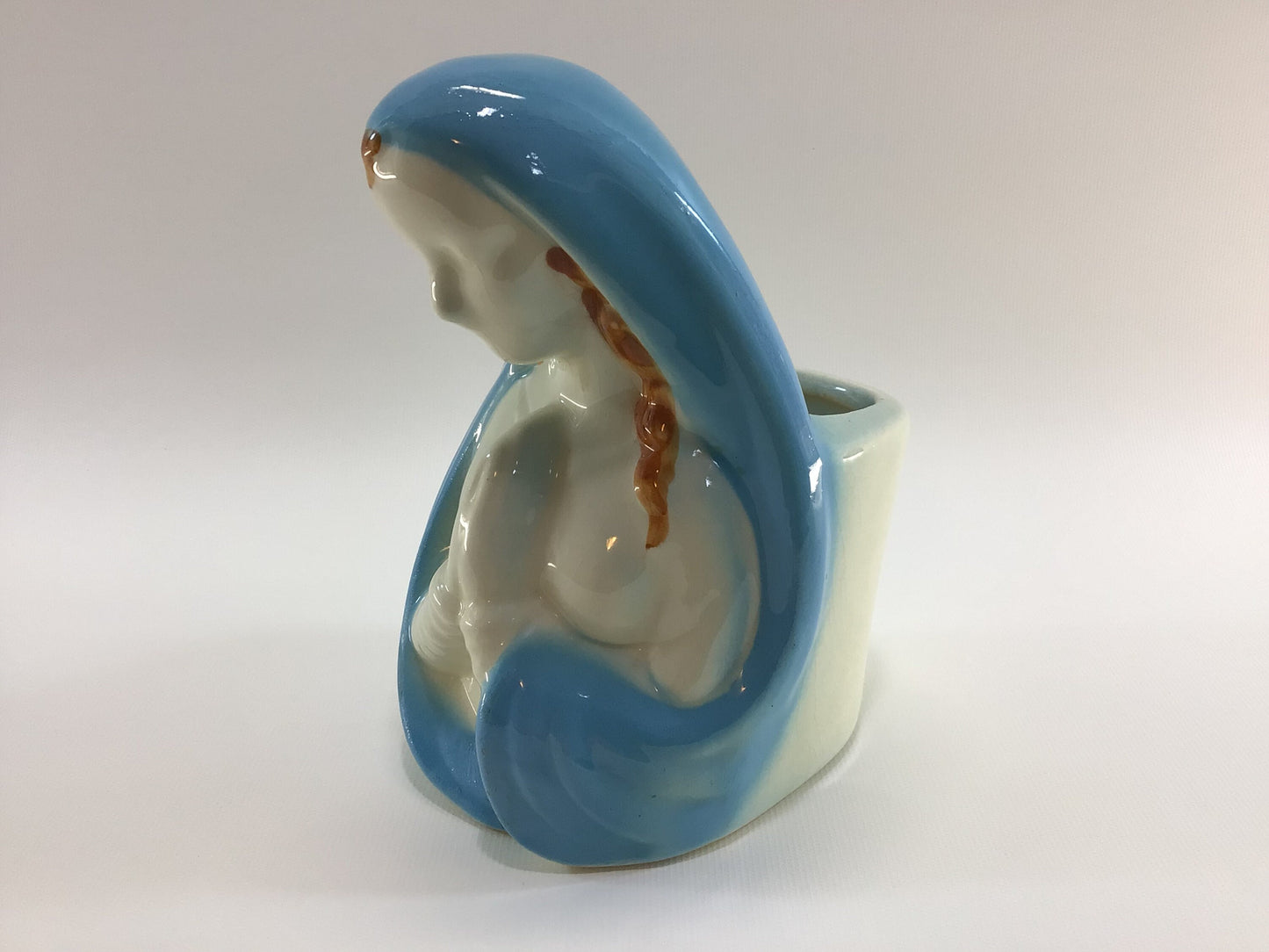 Ceramic Mary Madonna 7" Blue Planter Vintage Collectible California Pottery