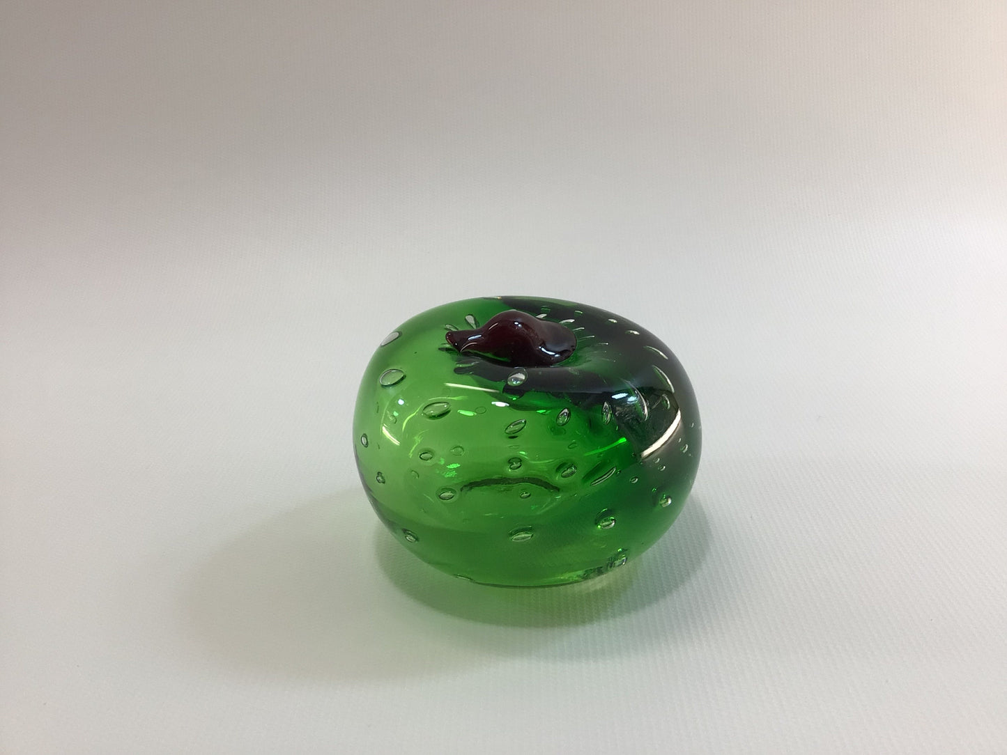 Vintage Green Apple Glass Paperweight with Controlled Bubbles