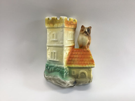 Vintage Ceramic Owl and Castle Wall Pocket Mid Century Home Decor Wall Hanger