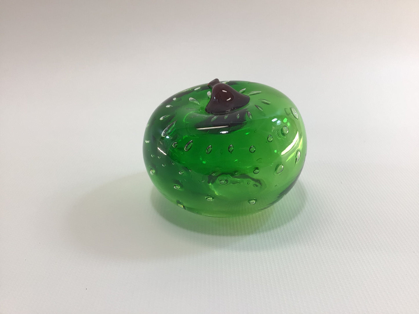 Vintage Green Apple Glass Paperweight with Controlled Bubbles