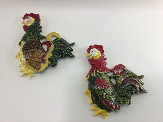 Ceramic Roosters Wall Decor Farmhouse Country Kitchen Vintage Cottagecore