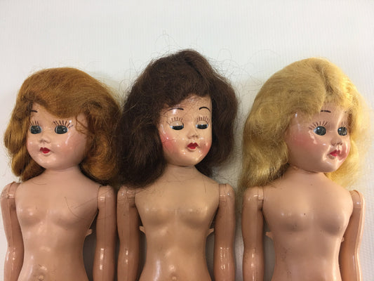 Vintage Doll 1950's Lingerie Lou Dolls Set of Three Blond Red Brunette Brown Mohair Hair Sleepy Eyes Black Painted Shoes Movable Head Arms