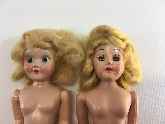 Vintage Doll 1950's Lingerie Lou Dolls Set of Two Blond Mohair Hair Sleepy Eyes Black Bow Painted on Shoes Dress Me Movable Head Arms