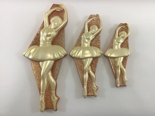 Vintage Chalkware Ballerina Wall Hanger Set Salmon Pink and White 1964 Miller Studios Home Decor Ballet Tutu