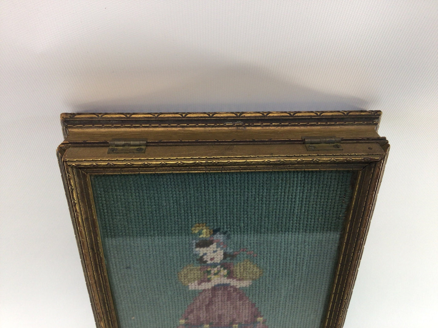 Vintage Handmade Picture Frame Storage Box with Needlepoint under Plexiglass