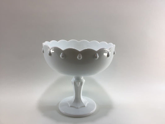 Flower Vase Compote 8" Vintage Indiana Glass Teardrop Milk Glass Home Decor