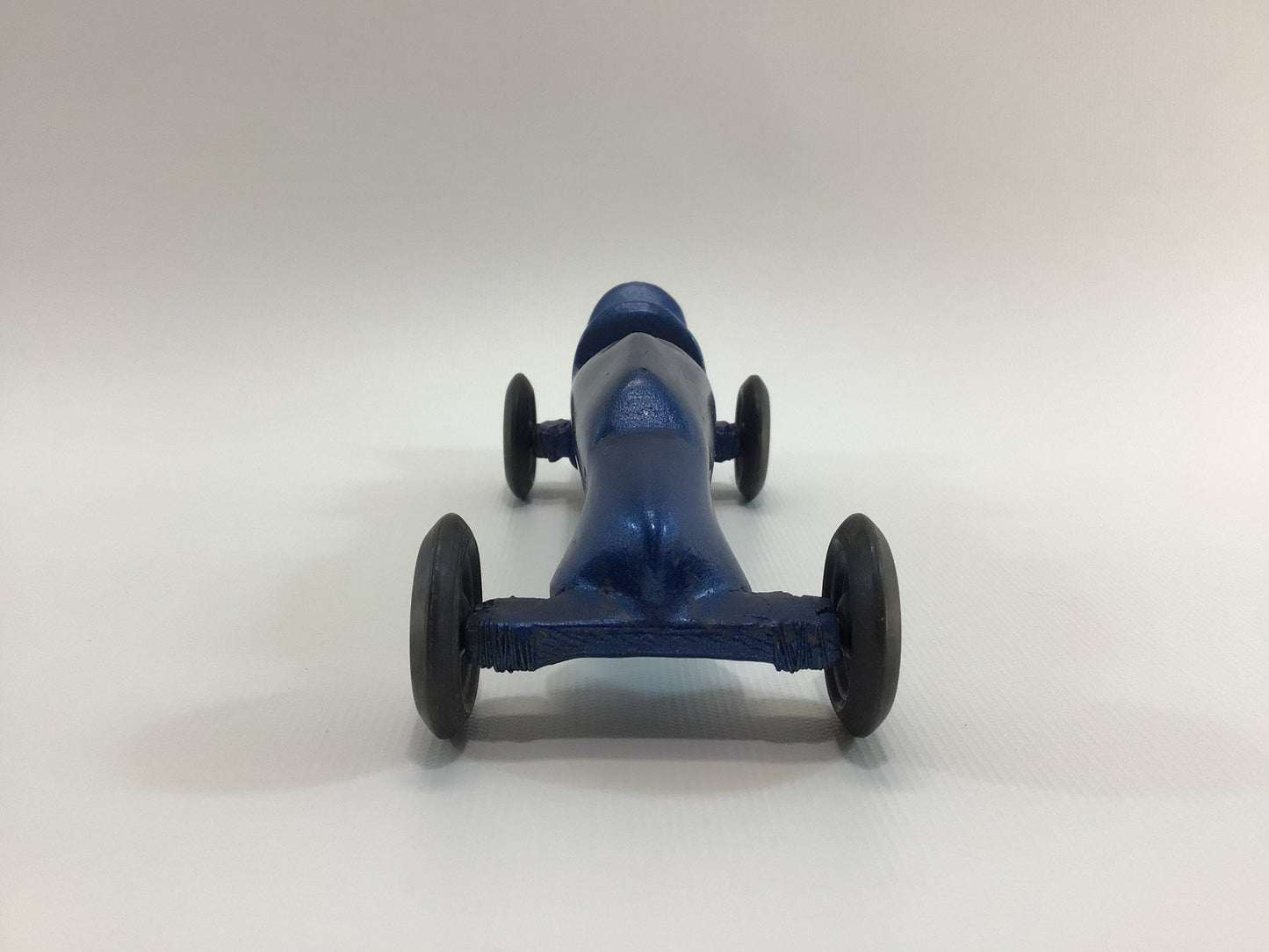 Early Pinewood Derby Race Car Blue No 2 Boattail Era Style Vintage Handcrafted Wooden Toy