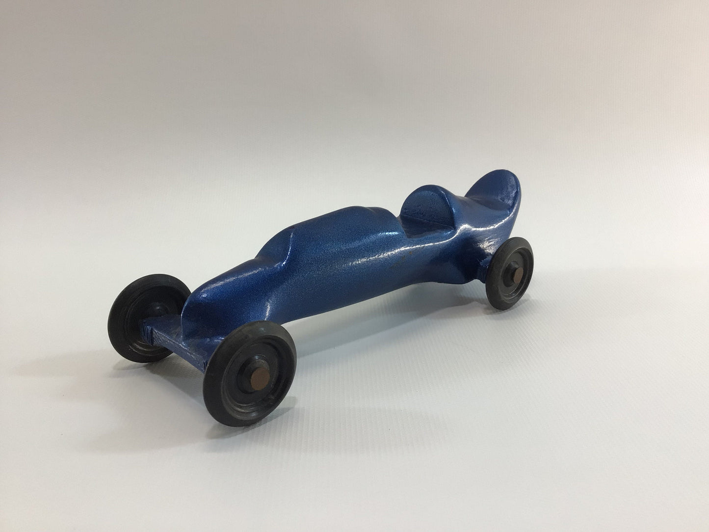 Early Pinewood Derby Race Car Blue No 2 Boattail Era Style Vintage Handcrafted Wooden Toy