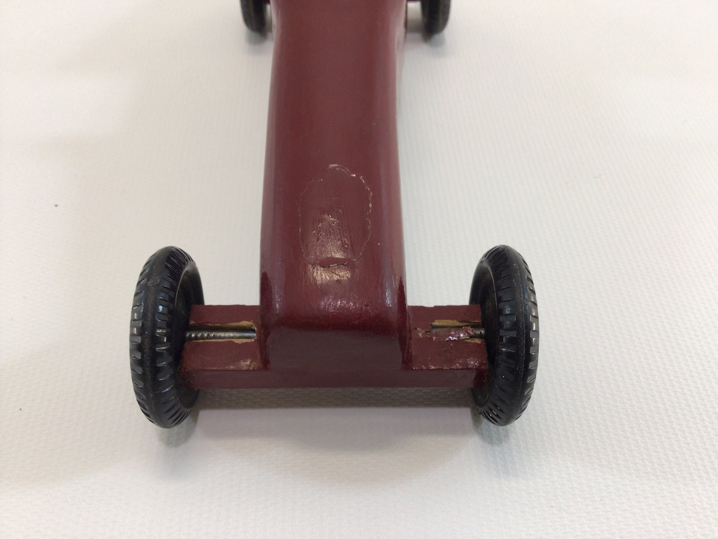 Early Pinewood Derby Race Car Red Boattail Era Style Vintage Handcrafted Wooden Toy