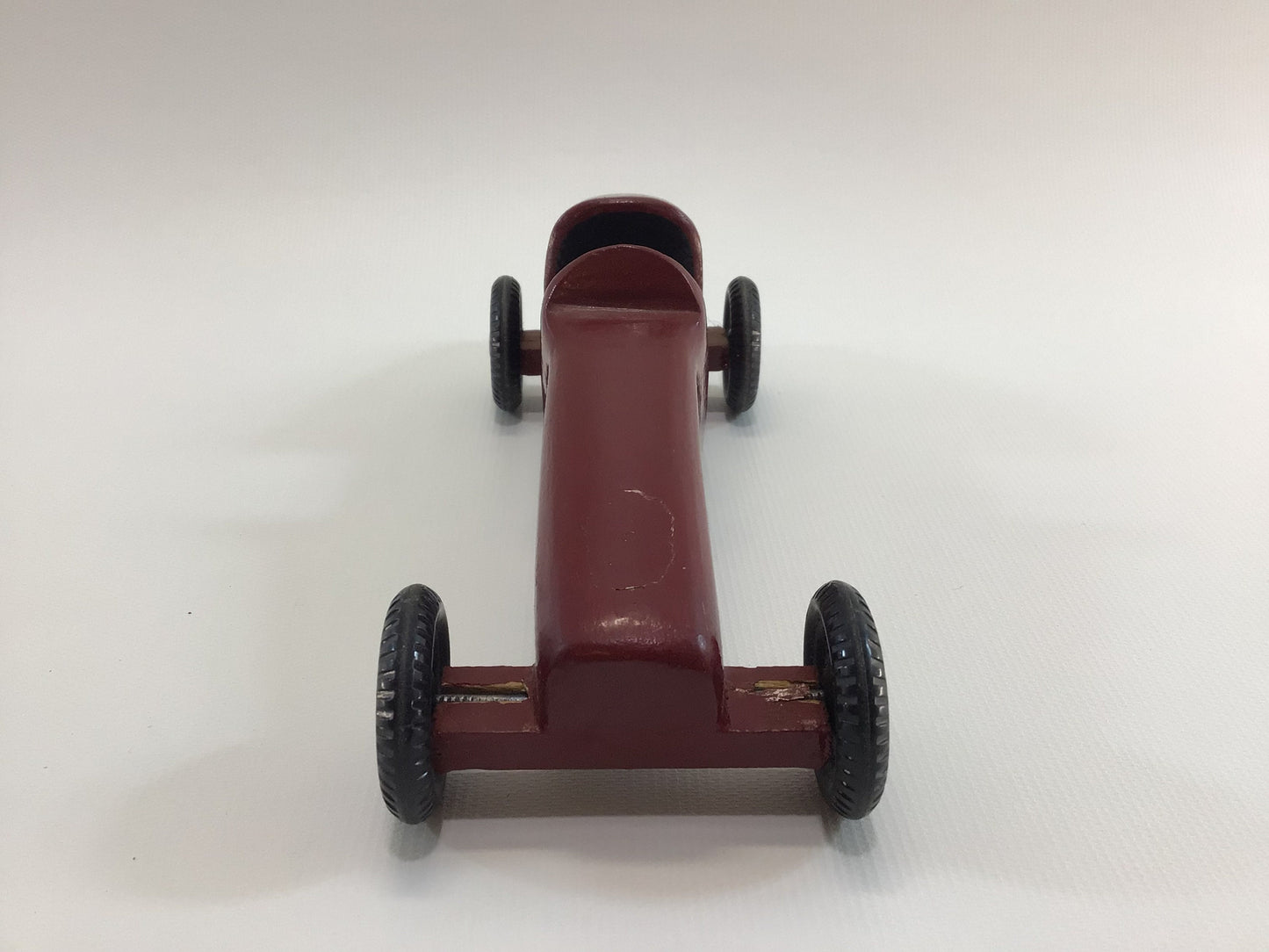 Early Pinewood Derby Race Car Red Boattail Era Style Vintage Handcrafted Wooden Toy