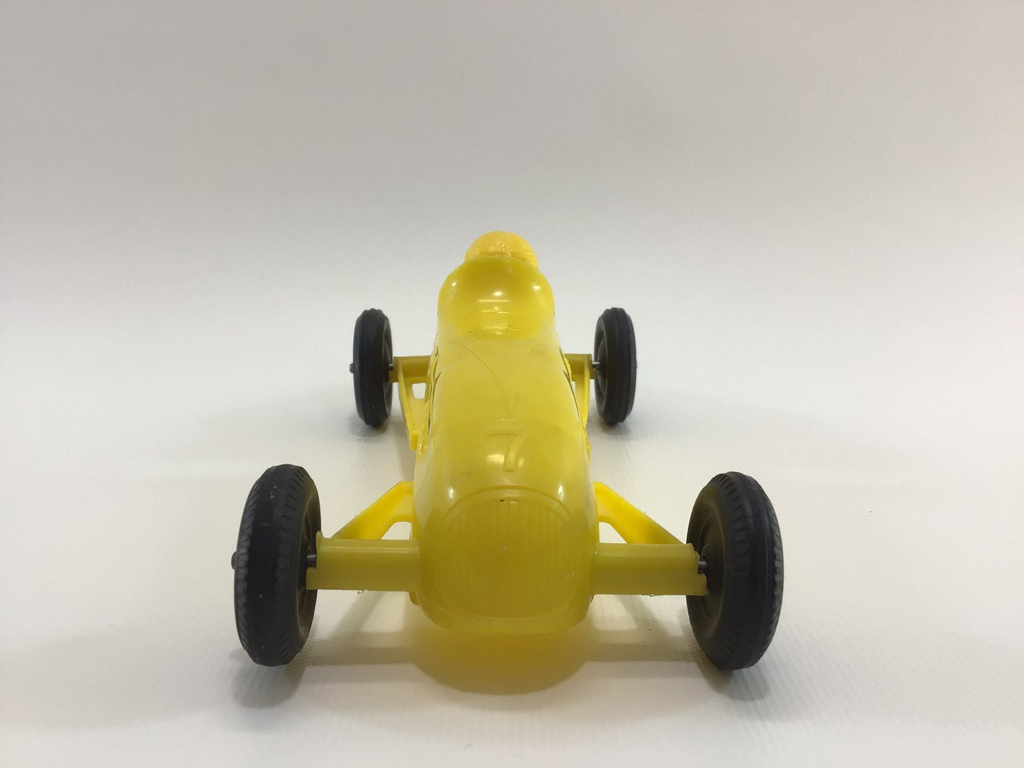 1960s Toy Race Car Yellow No 7 Processed Plastics Boattail Era Style Racer