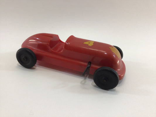 Saunders Wind-up Toy Race Car  Vintage Indy Boattail Style Racer Red No 4