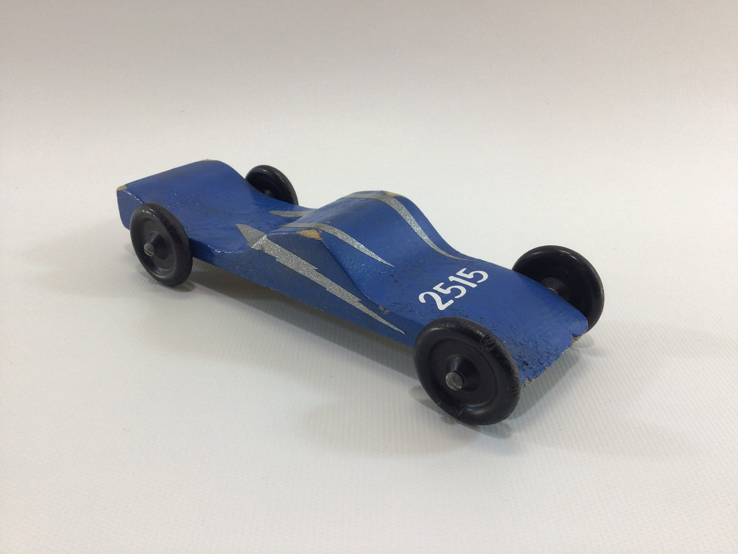 Early Pinewood Derby Race Car Blue Silver 2515 Vintage Handcrafted Wooden Toy