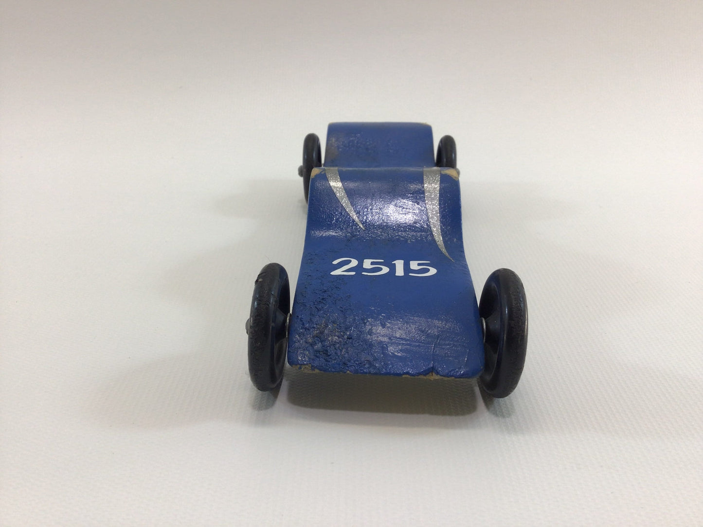 Early Pinewood Derby Race Car Blue Silver 2515 Vintage Handcrafted Wooden Toy