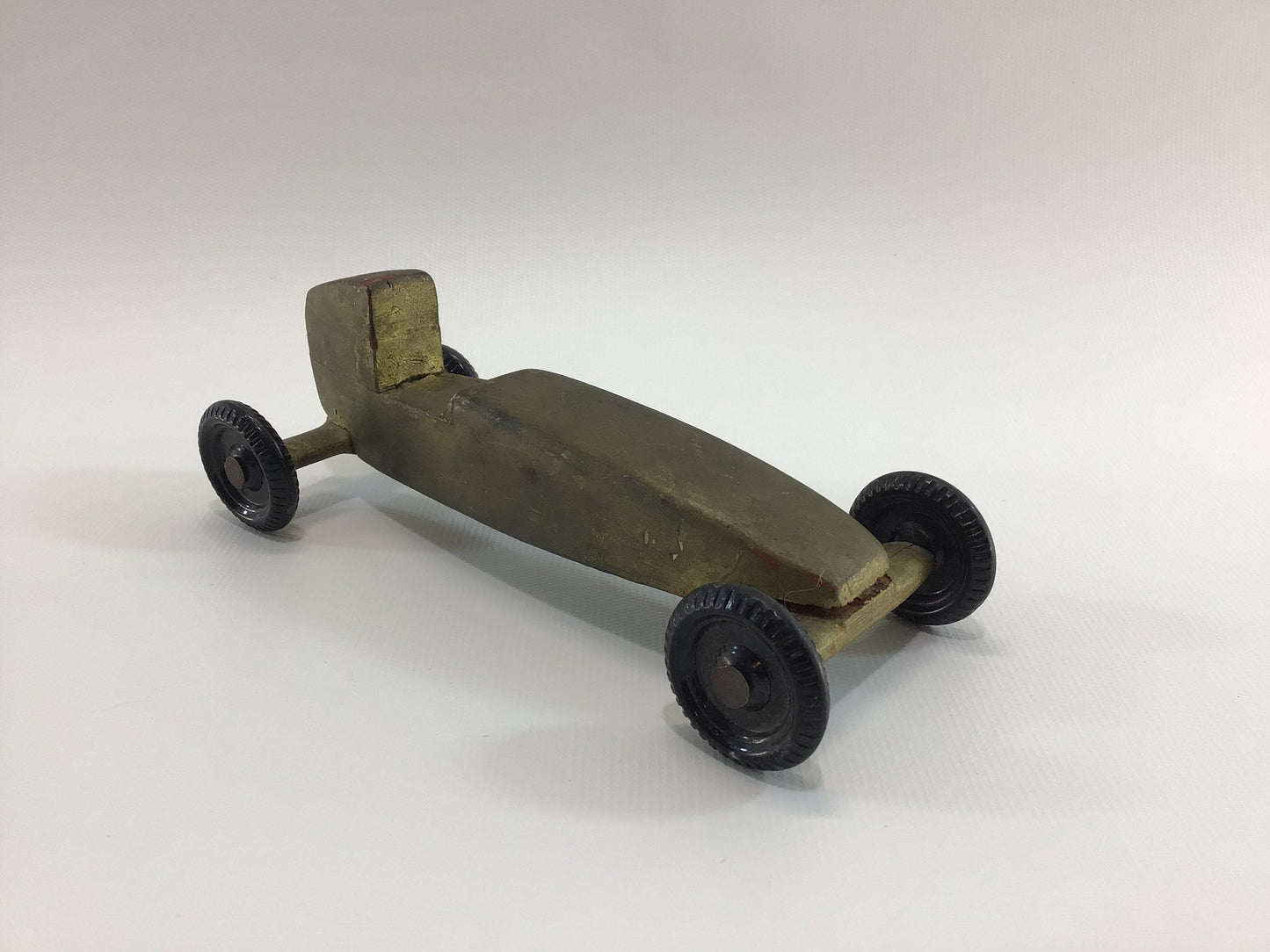 Early Pinewood Derby Race Car Gold Boattail Era Style Vintage Handcrafted Wooden Toy