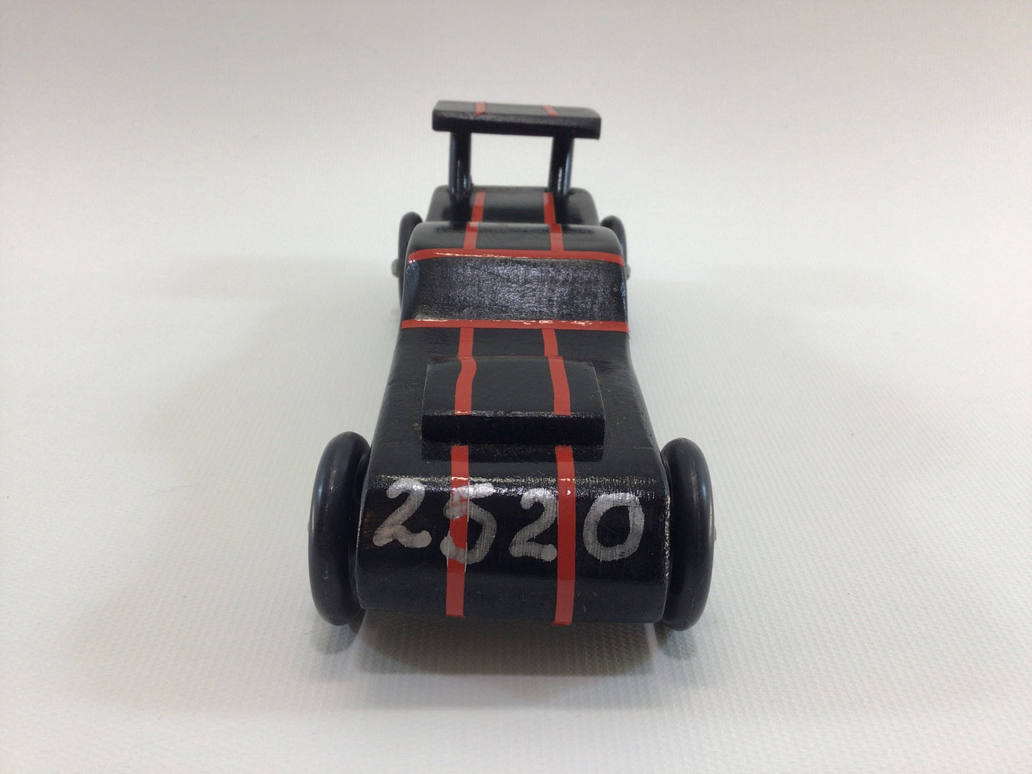 Early Pinewood Derby Race Car Black Orange 2520 Vintage Handcrafted Wooden Toy