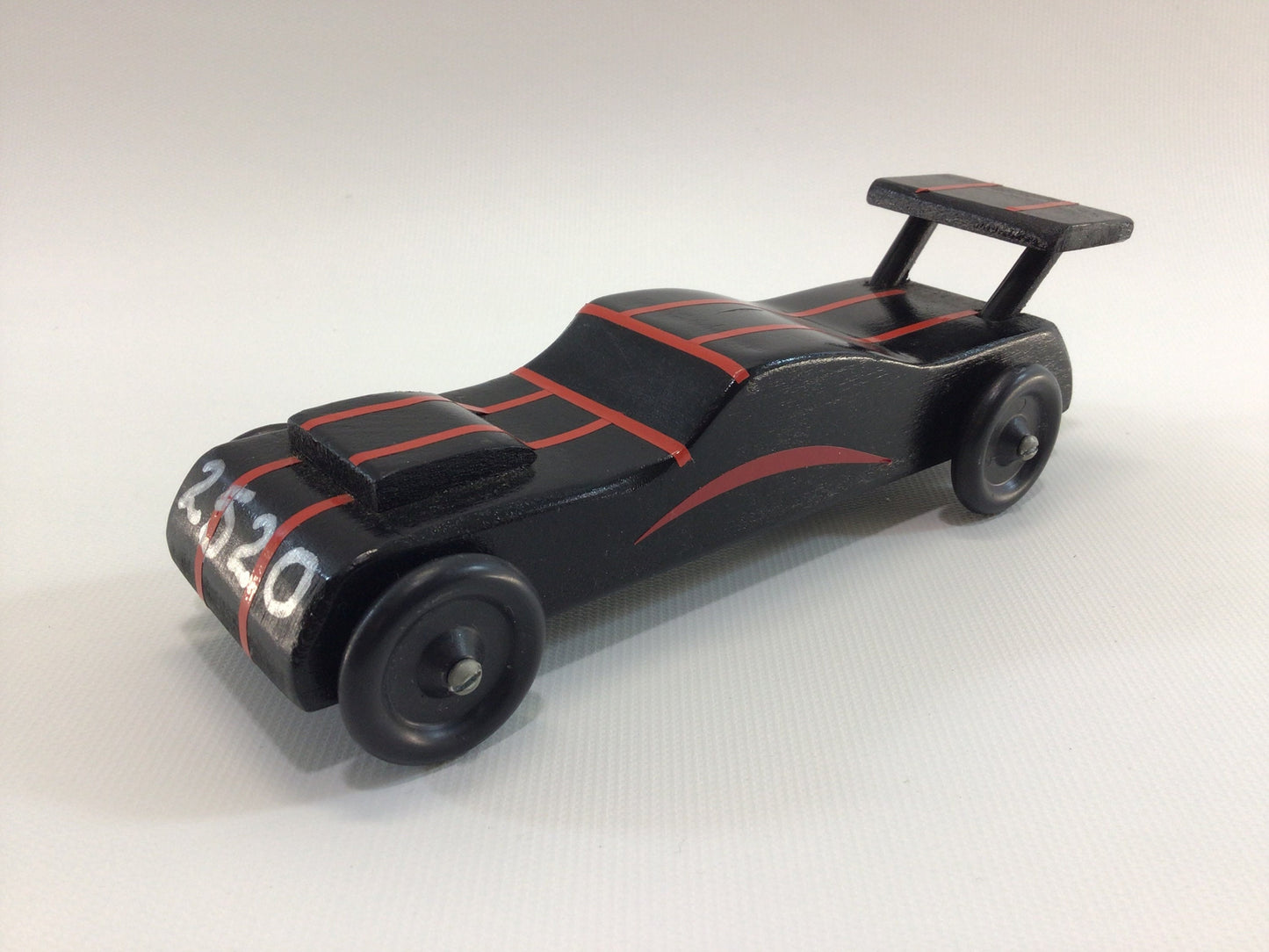 Early Pinewood Derby Race Car Black Orange 2520 Vintage Handcrafted Wooden Toy