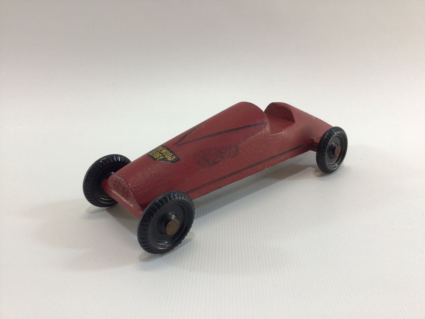 Early Pinewood Derby Race Car Red 29 Boattail Era Style Vintage Handcrafted Wooden Toy