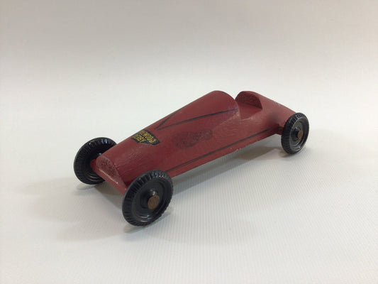 Early Pinewood Derby Race Car Red 29 Boattail Era Style Vintage Handcrafted Wooden Toy