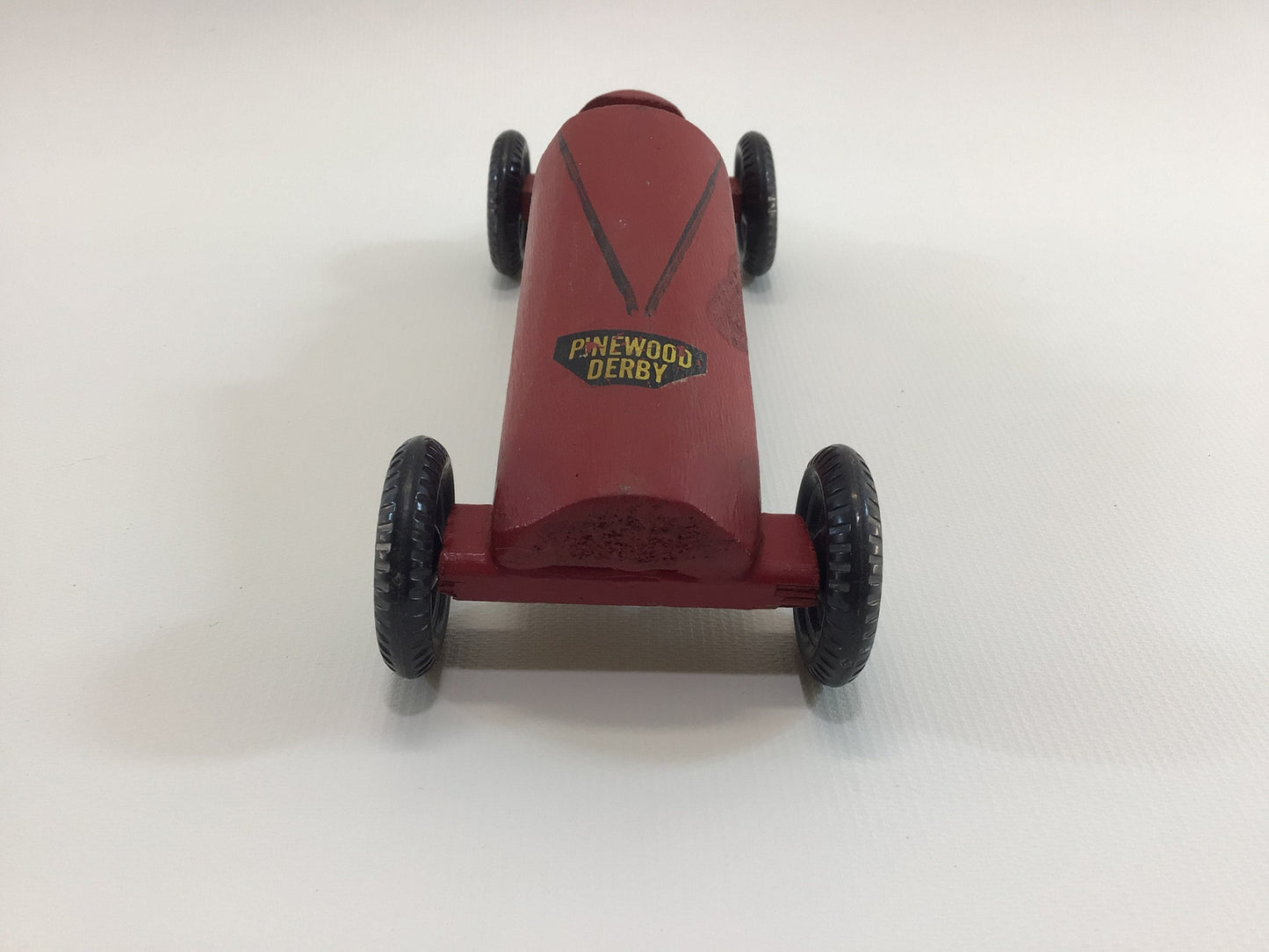 Early Pinewood Derby Race Car Red 29 Boattail Era Style Vintage Handcrafted Wooden Toy