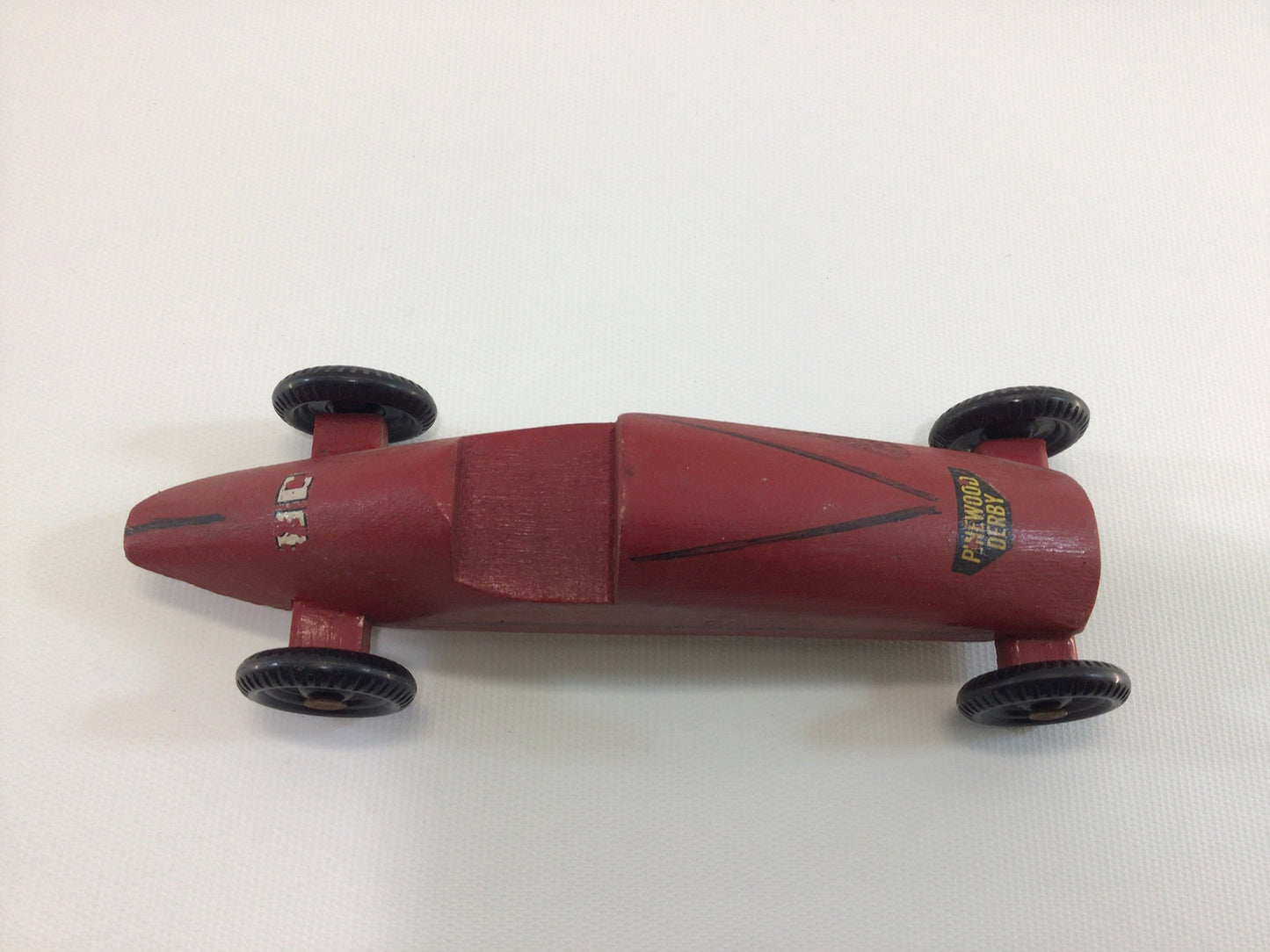 Early Pinewood Derby Race Car Red 29 Boattail Era Style Vintage Handcrafted Wooden Toy