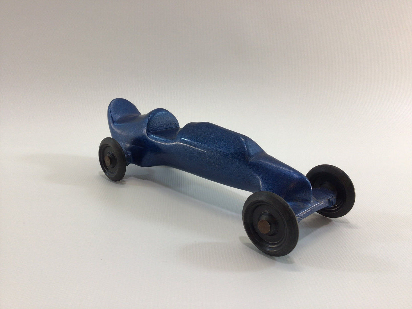 Early Pinewood Derby Race Car Blue No 2 Boattail Era Style Vintage Handcrafted Wooden Toy